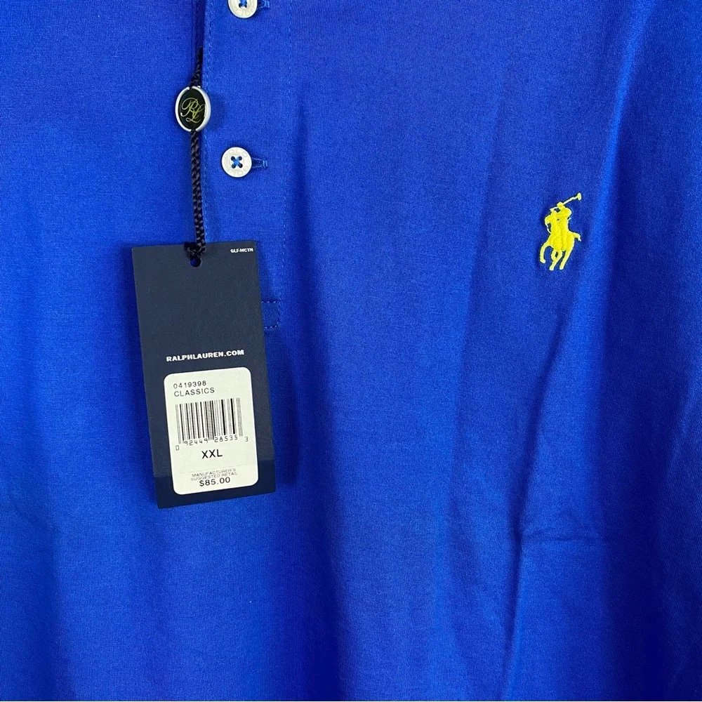 Ralph Lauren Blue Polo Golf Shirt Classic Style Yellow Pony XXL NEW NWT